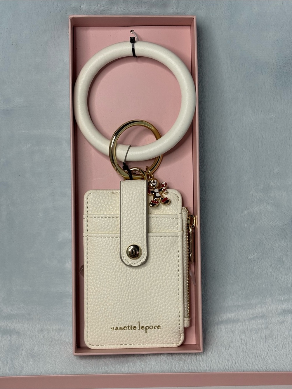 Nanette Lepore Cream Wristlet Card Holder with Gold Hardware & Charm
